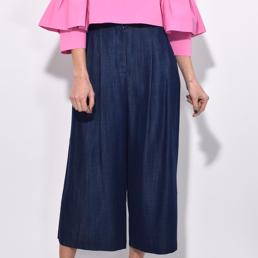 Tibi Indigo drape pleat pants